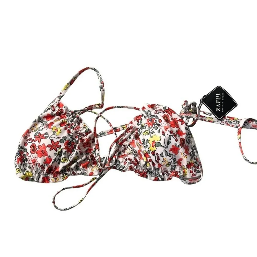 Zaful Women Floral Print Two Piece Bikini Set White Red Yellow Size M NEW